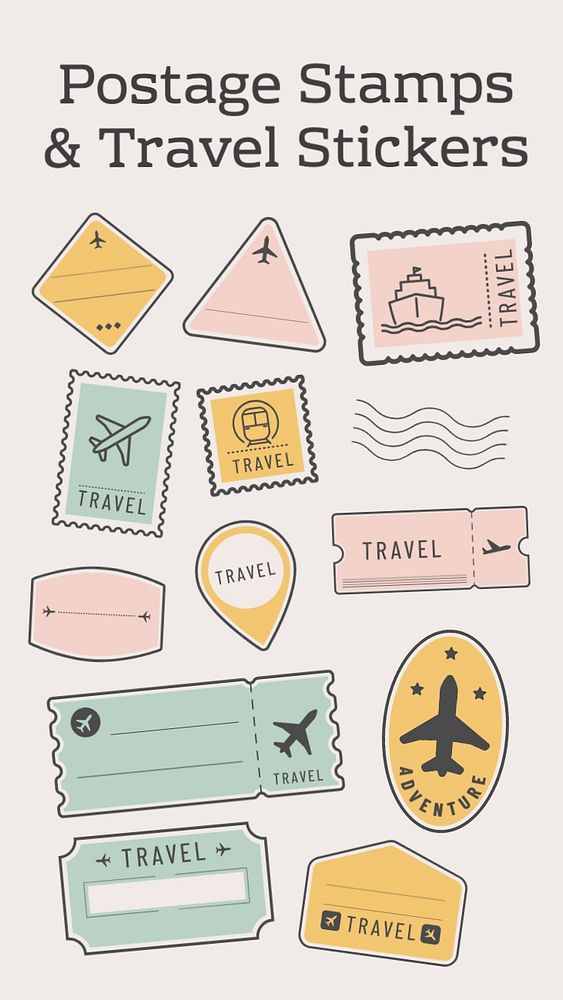 Editable postage stamp & travel remix set