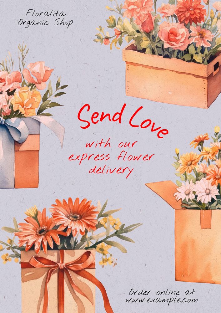 Flower delivery poster template and design