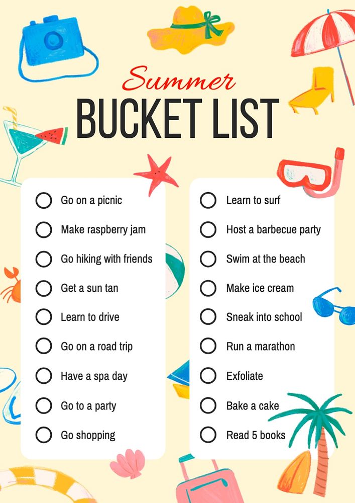 Summer bucket list template Premium Editable Template rawpixel