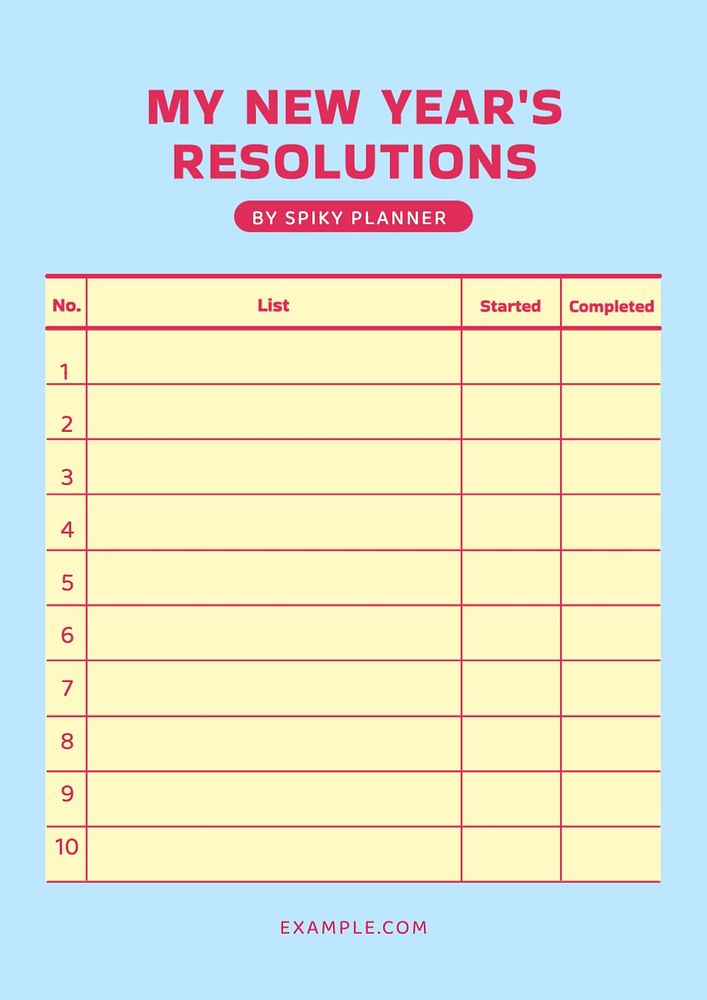 New year's resolutions template