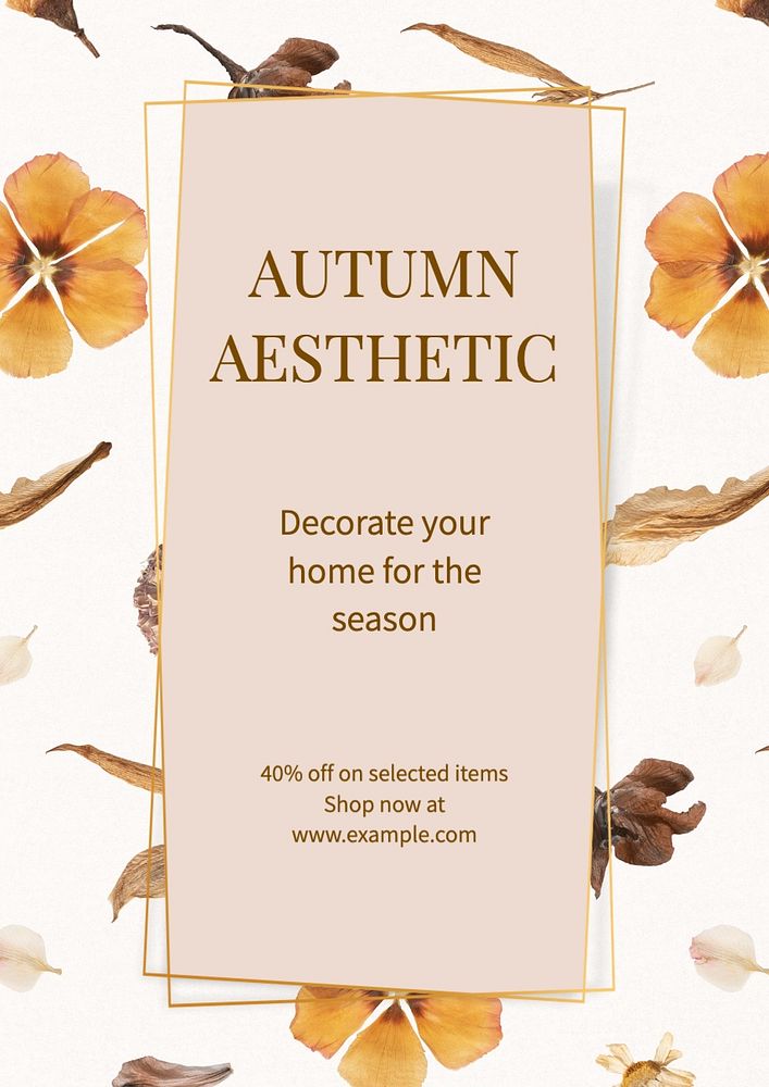 Autumn home decoration poster template, editable text and design