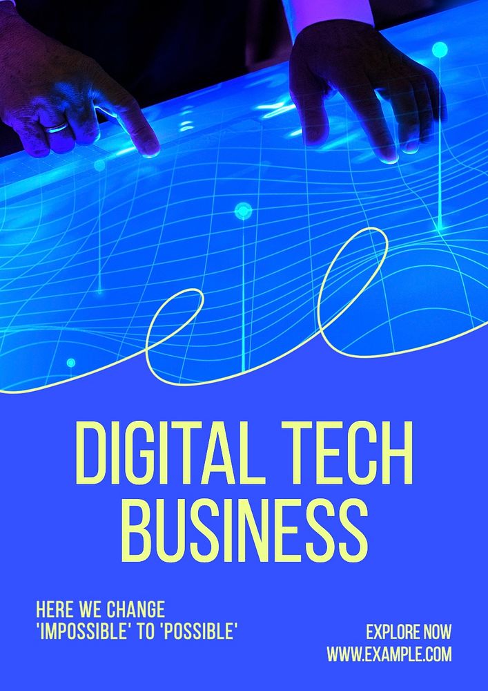 Digital tech business poster template, editable text and design