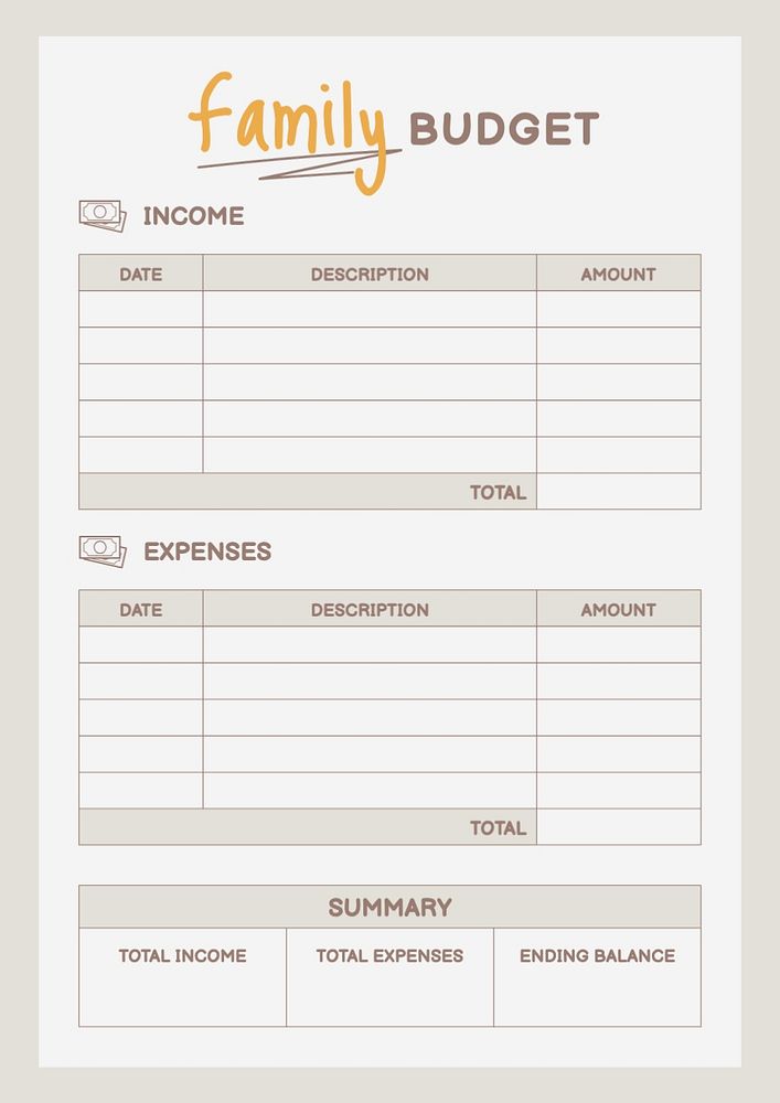 Family budget template