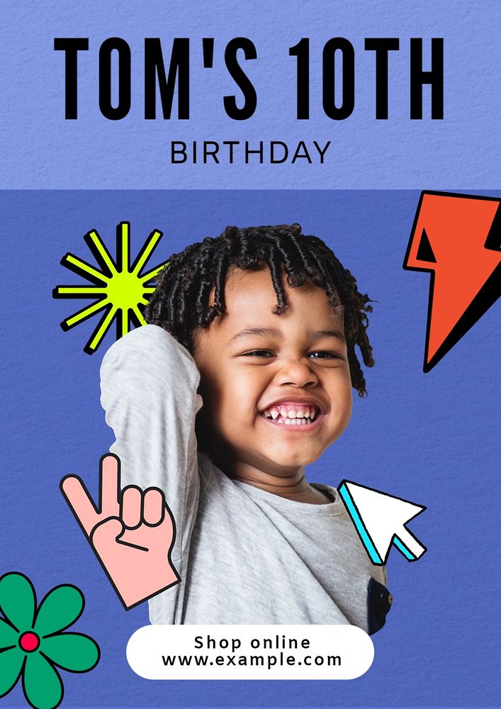 Kids birthday poster template, editable text and design