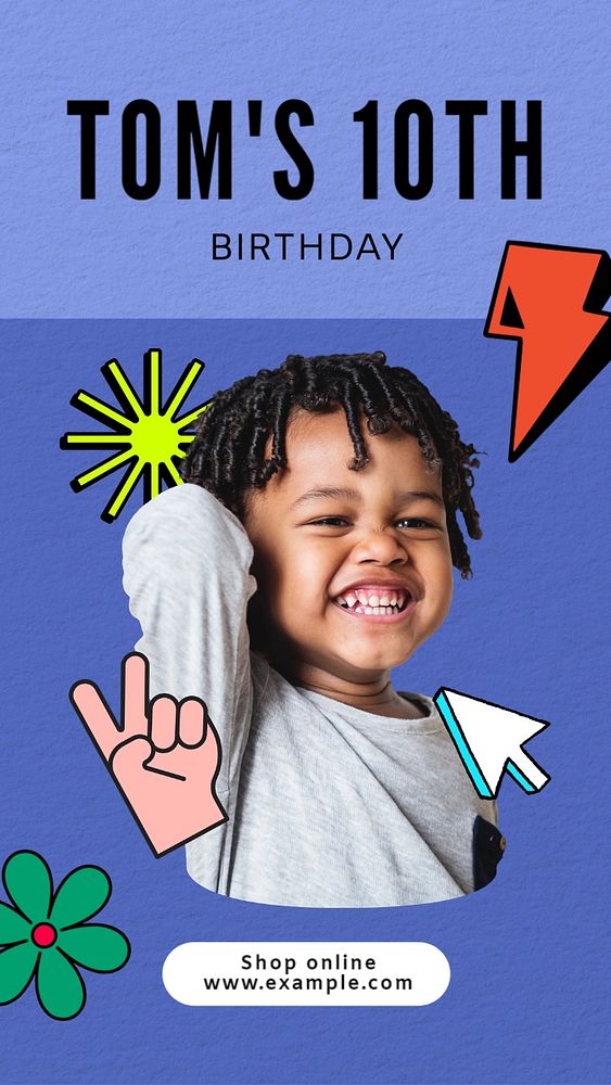 Kids birthday Instagram story template, editable text