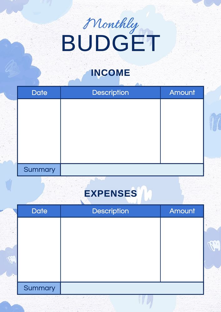 Monthly budget template