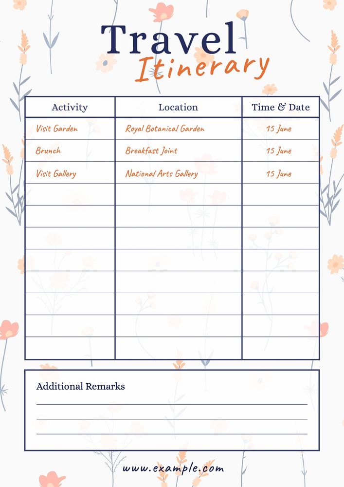 Travel itinerary template