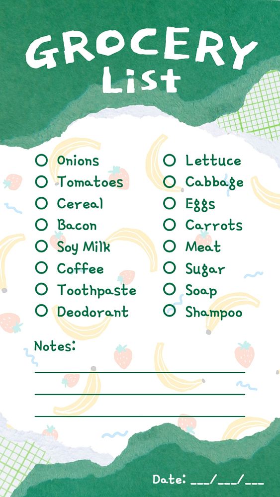 Grocery list template