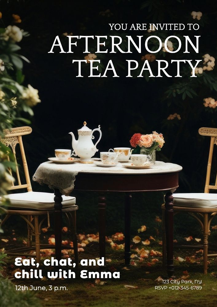 Tea party invitation poster template