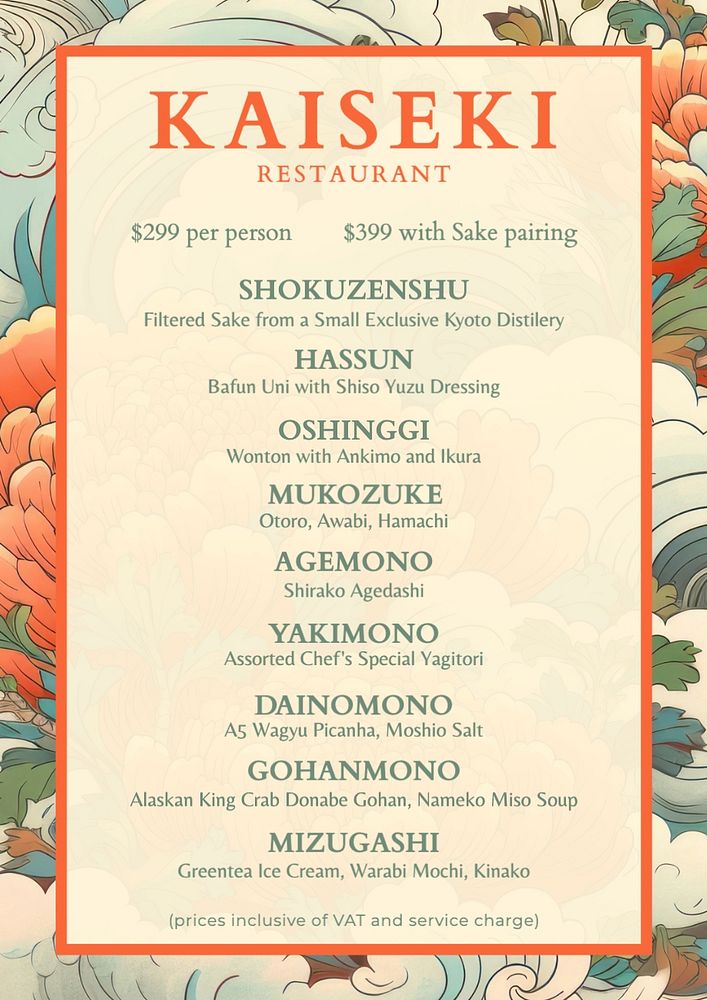 Japanese Kaiseki menu poster template