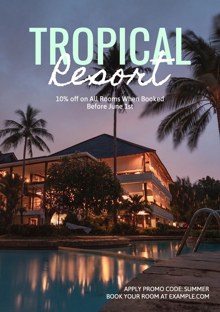 Tropical resort poster template