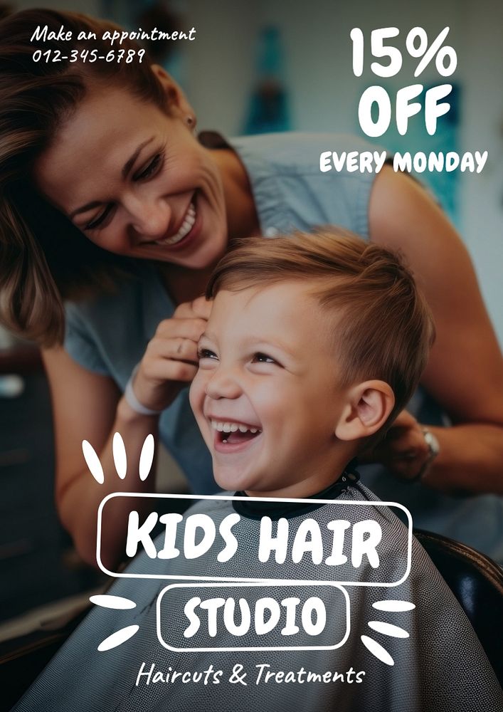 Kid's hair studio poster template