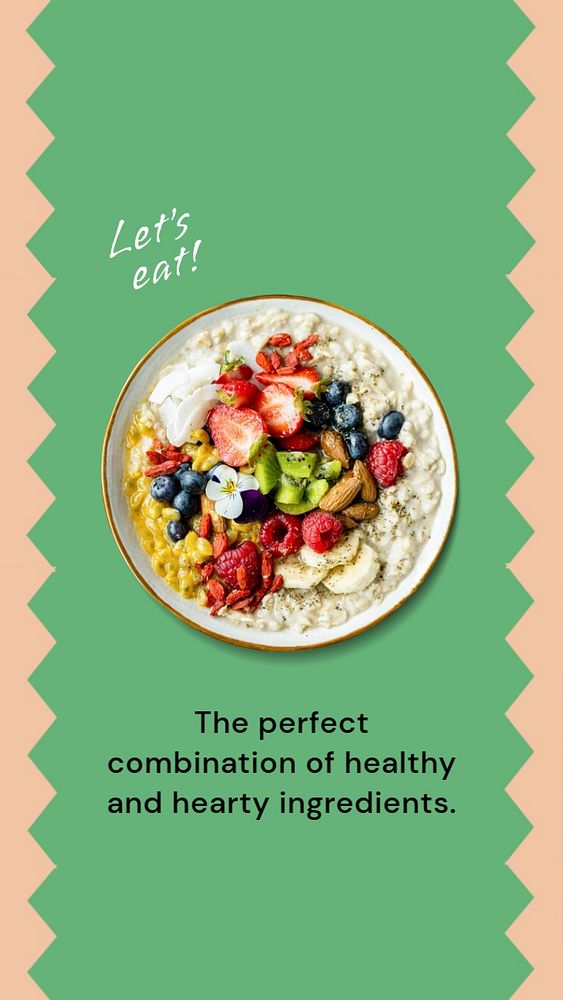 Healthy food Facebook story template, oatmeal with fruits and berries