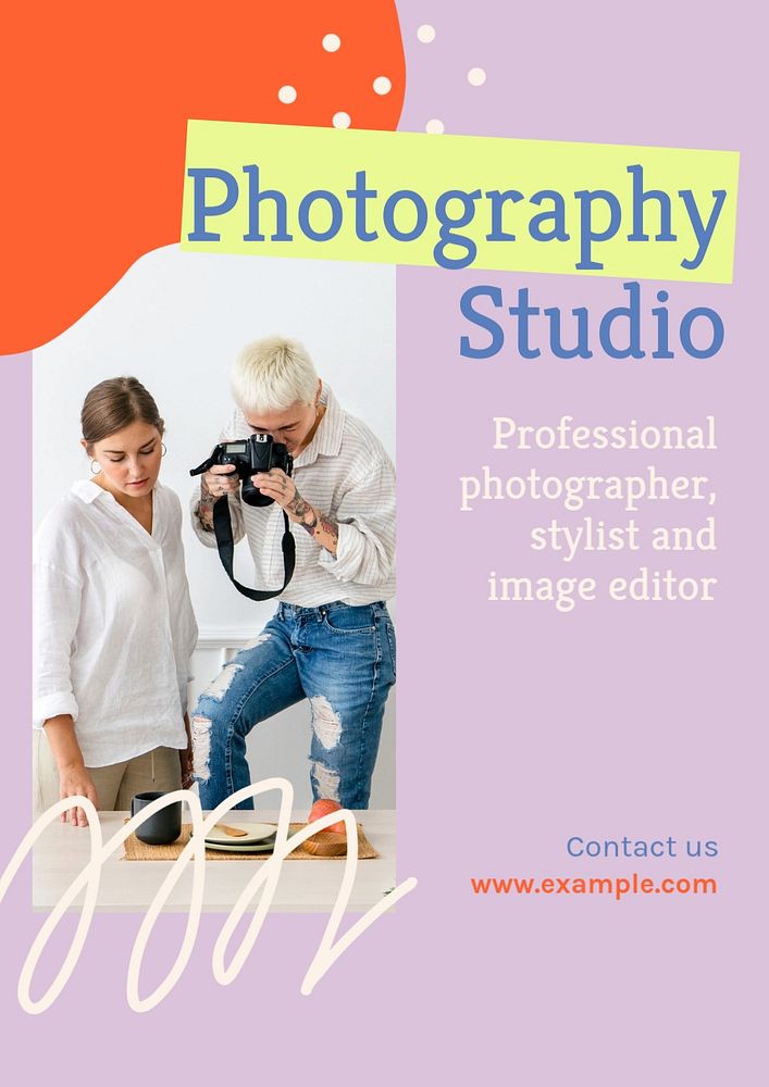 Photo studio poster template, editable text & design