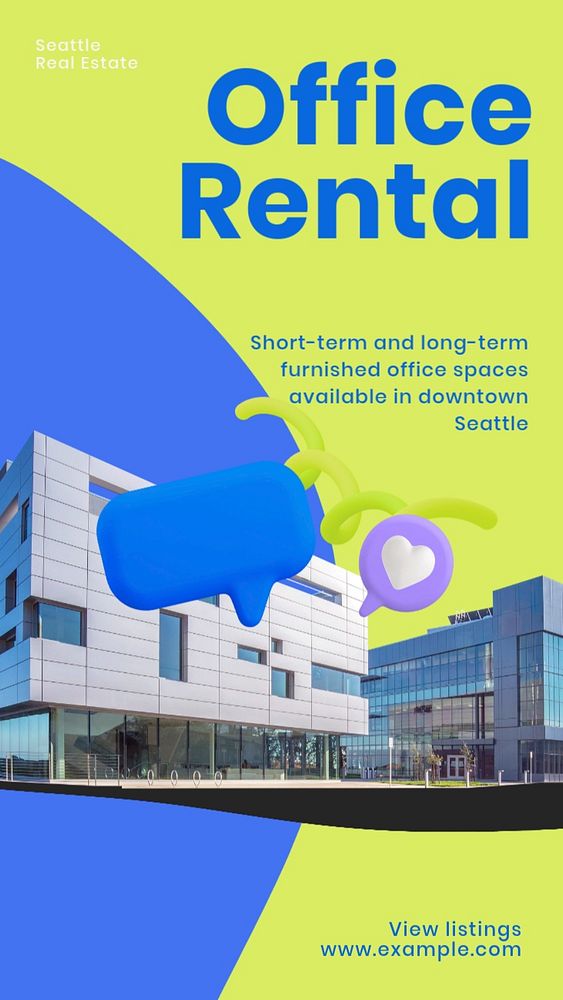 Office rental Instagram story template, editable design & text