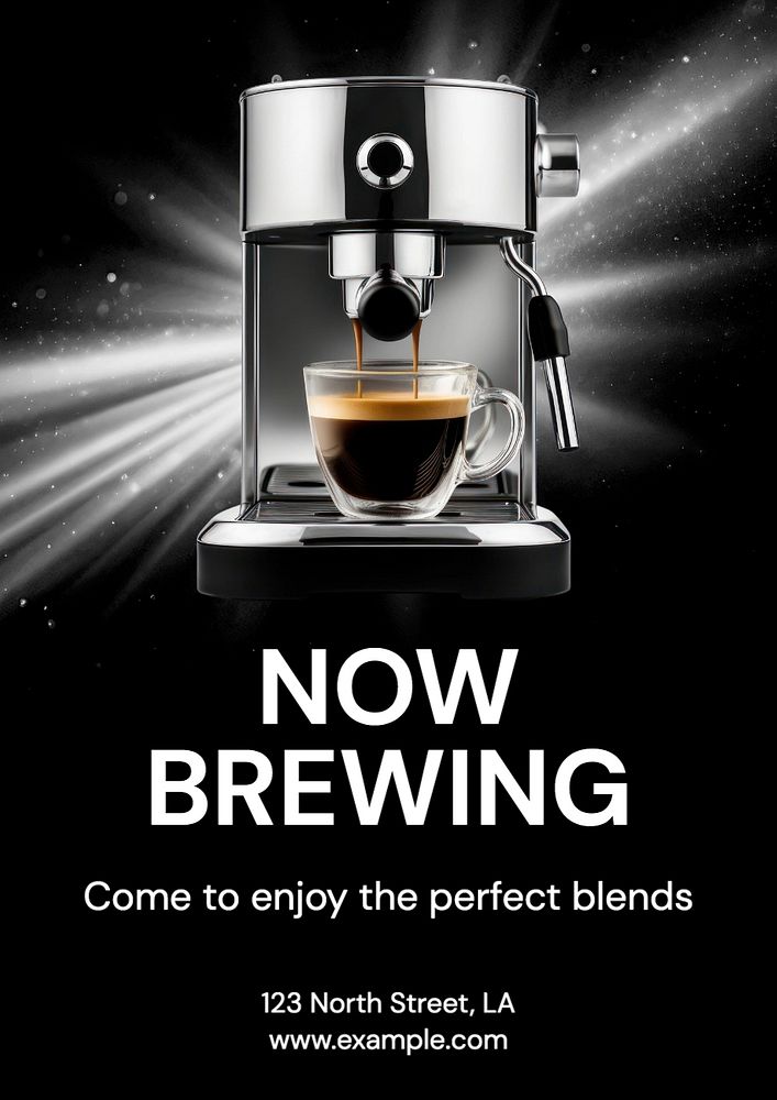 Now brewing, cafe poster template