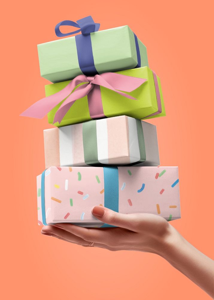 Stacked gift boxes editable mockup