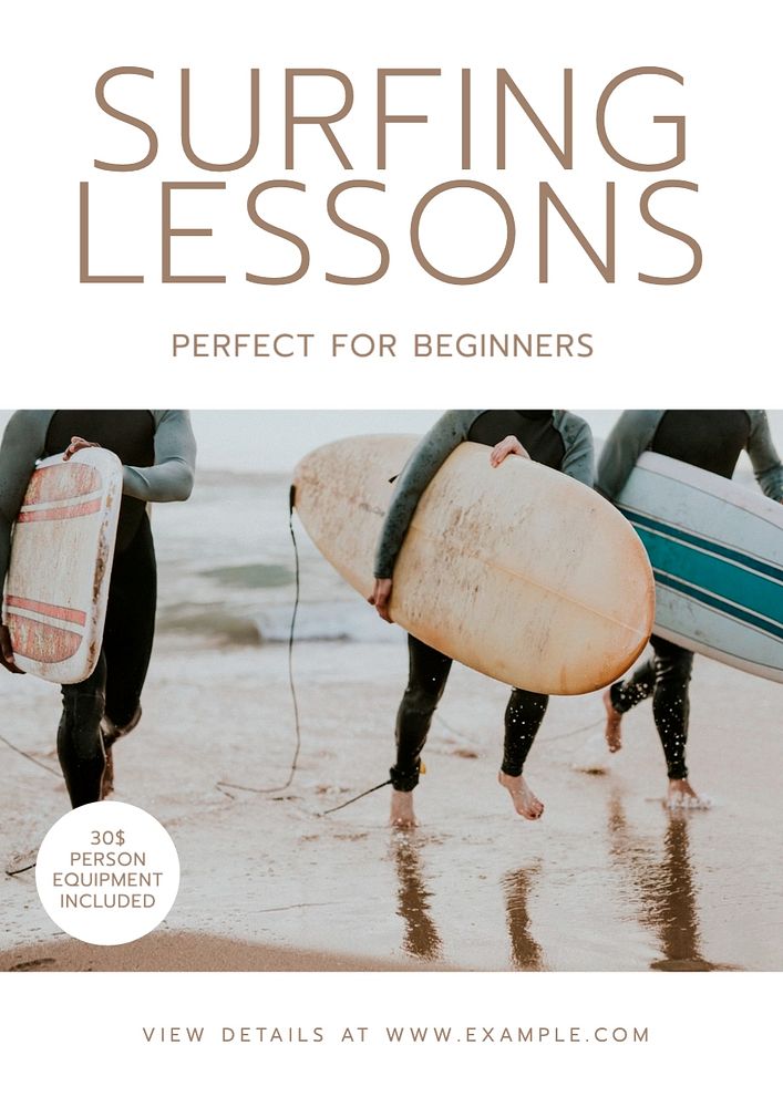 Surfing lessons poster template