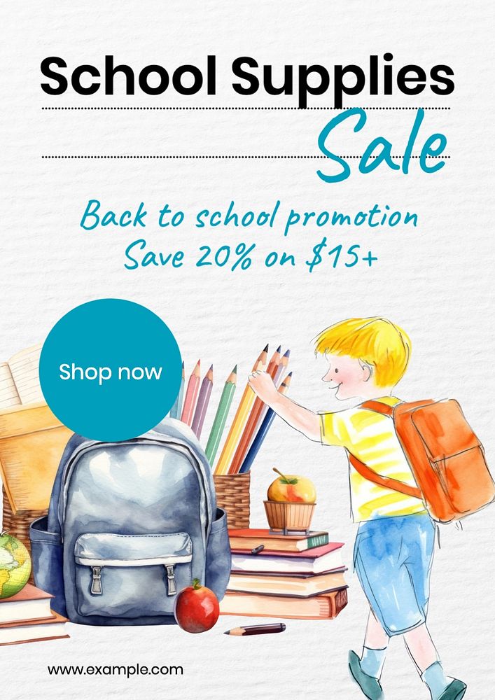 School supplies sale poster template