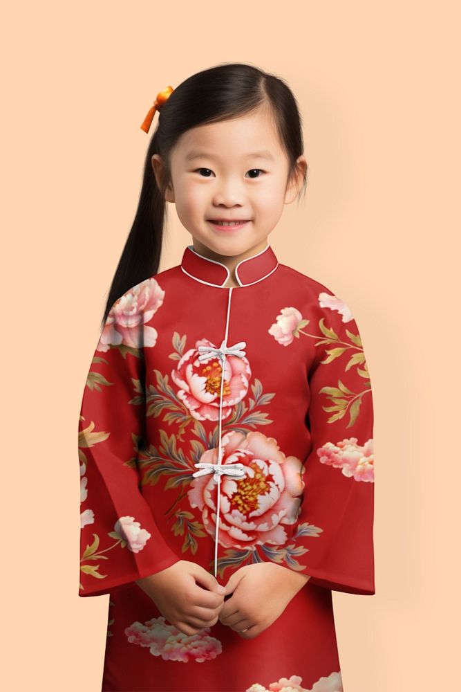 Kid's Chinese qipao mockup, editable cheongsam traditional clothes design