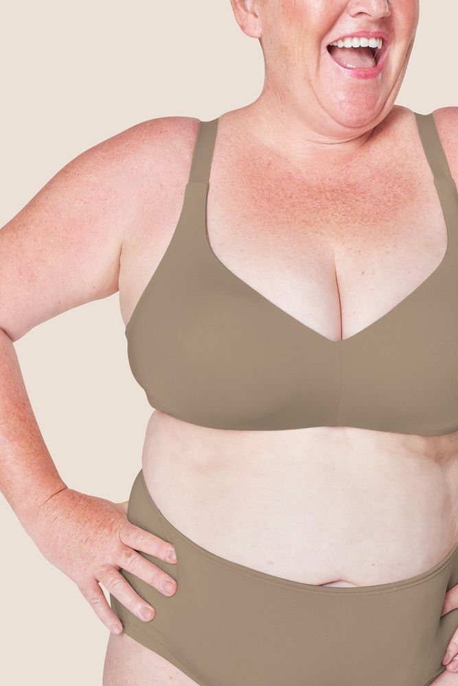 Plus-size bra mockup, panty, senior apparel