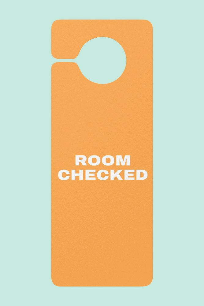 Door hanger mockup, orange 3D rendering design 