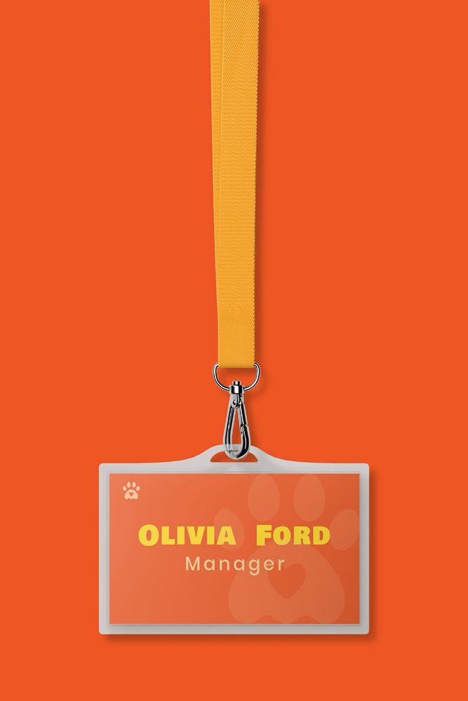 Lanyard card mockup, orange 3D rendering design 