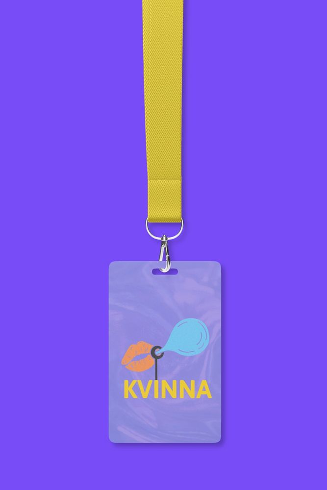 Lanyard ID card mockup, purple 3D design 