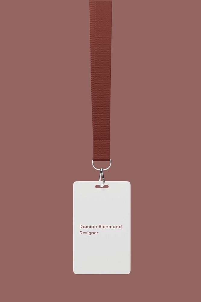 Lanyard card mockup, brown 3D rendering design