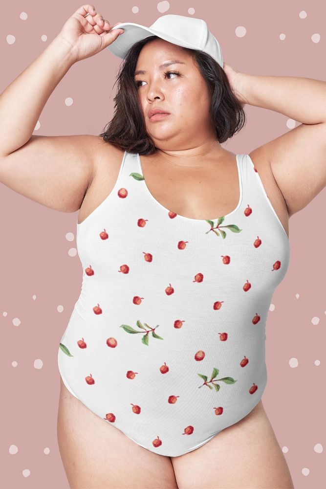 Women's swimwear mockup, editable plus size apparel