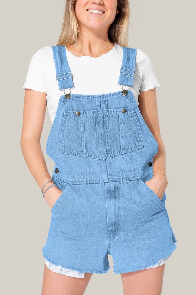 T-shirt & dungaree mockup, editable women's Summer fashion design