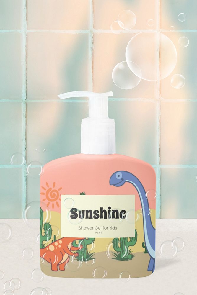 Shower gel pump bottle mockup, editable product label design