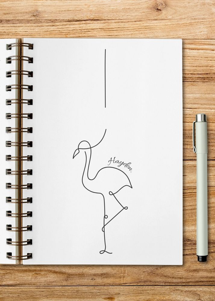 Editable note paper mockup, doodle flamingo design