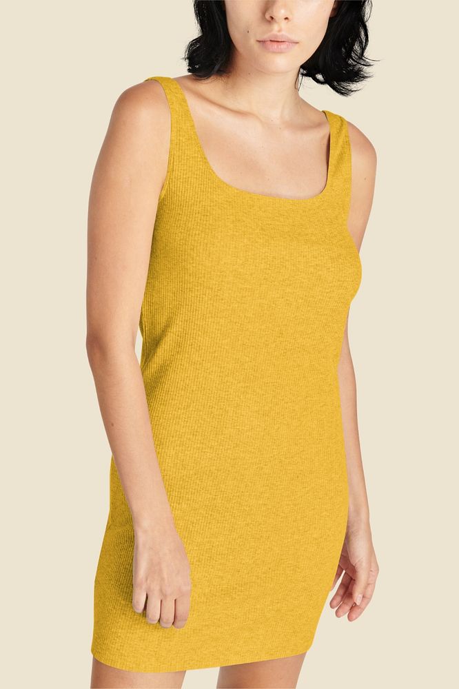 Women's yellow dress mockup, editable Summer fashion design