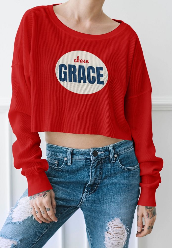 Long sleeve crop top mockup, editable design