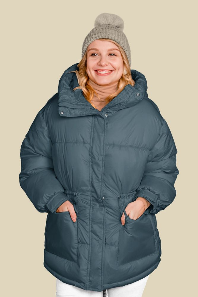 Winter puffy coat mockup, editable design