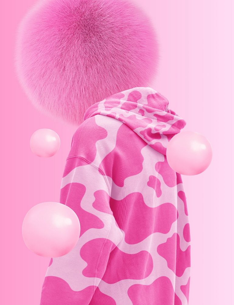 Hoodie mockup, pink aesthetic pattern design