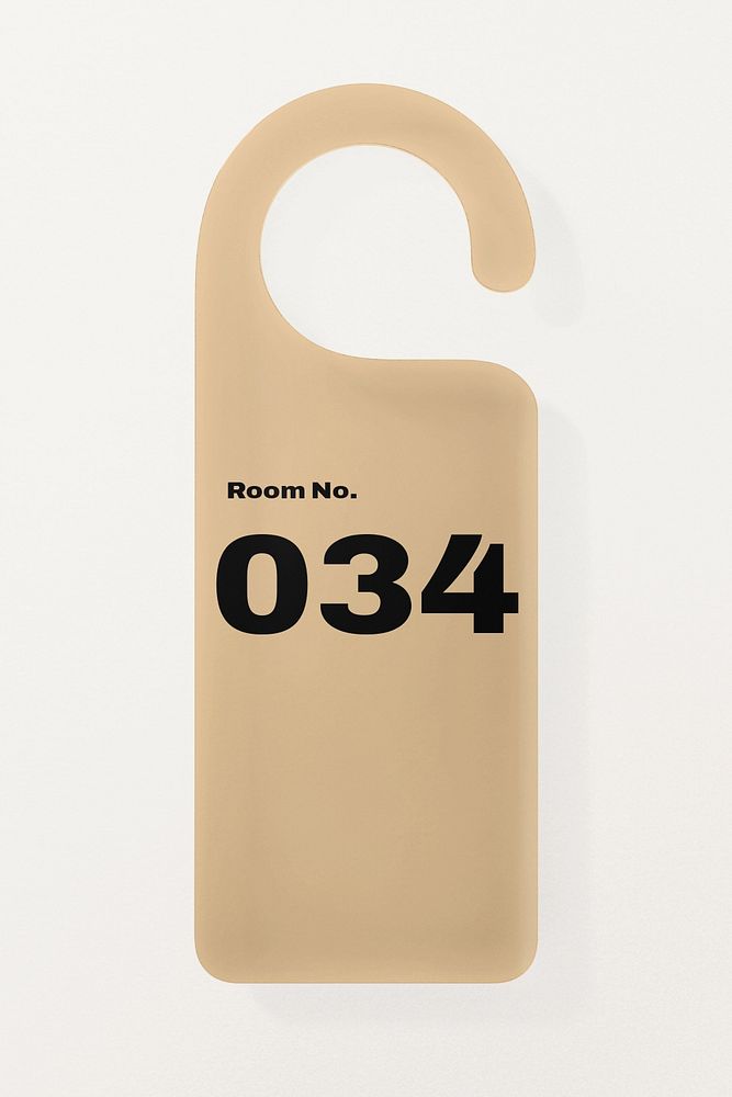 Door hanger mockup, beige 3D rendering design 