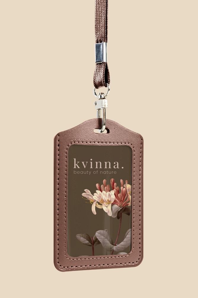 ID card holder mockup, aesthetic floral design