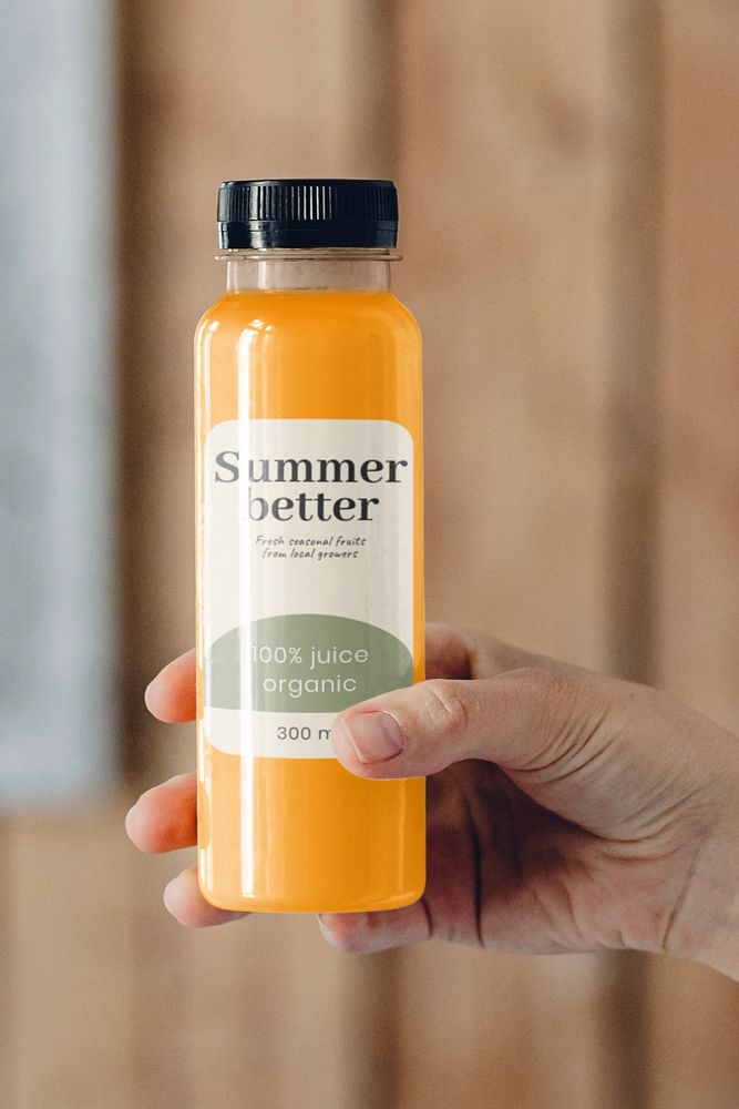 Orange juice bottle mockup, customizable food & drink packaging