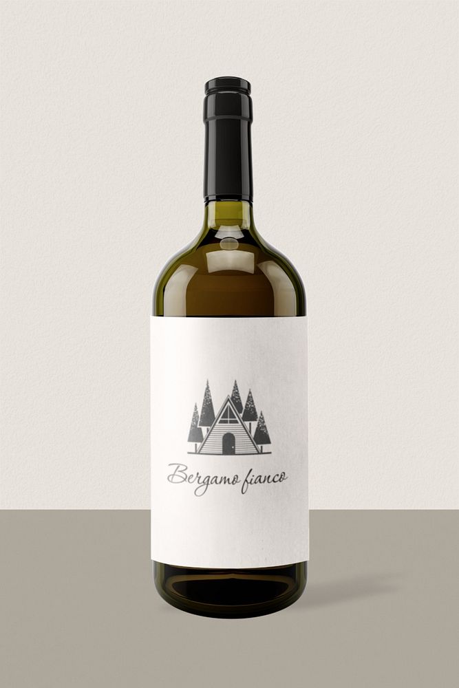 White wine bottle mockup, editable design