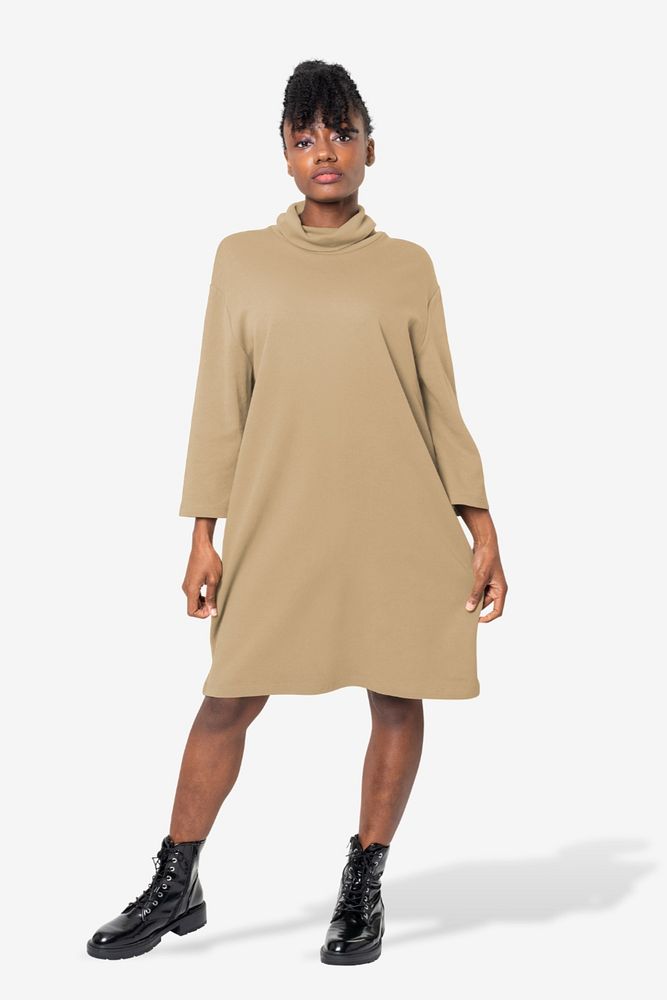 Long sleeve dress mockup, editable apparel & fashion