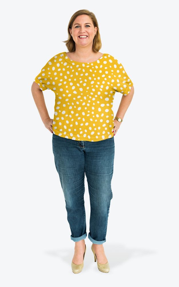 Yellow t-shirt woman mockup, editable apparel & fashion