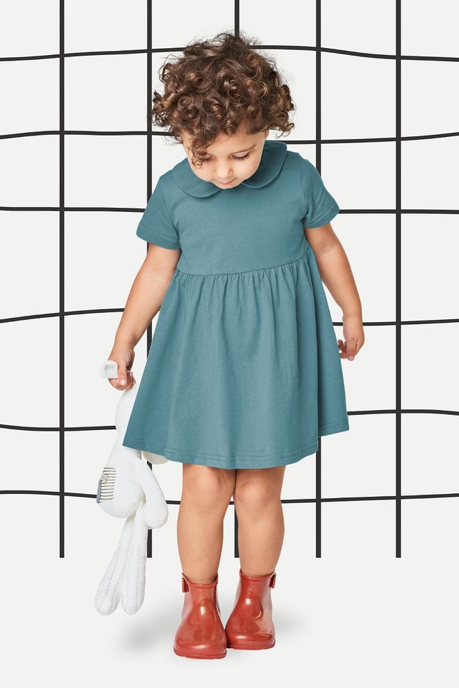 Girl's dress mockup, editable full body apparel & fashion