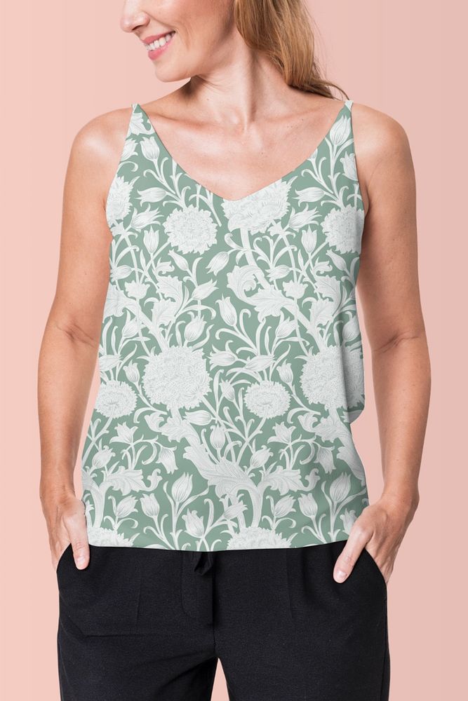 Floral tank top mockup, editable fashion