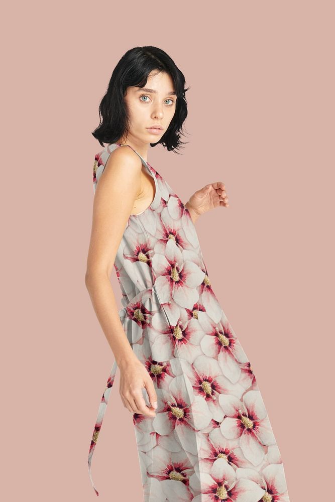 Floral long dress mockup, editable design