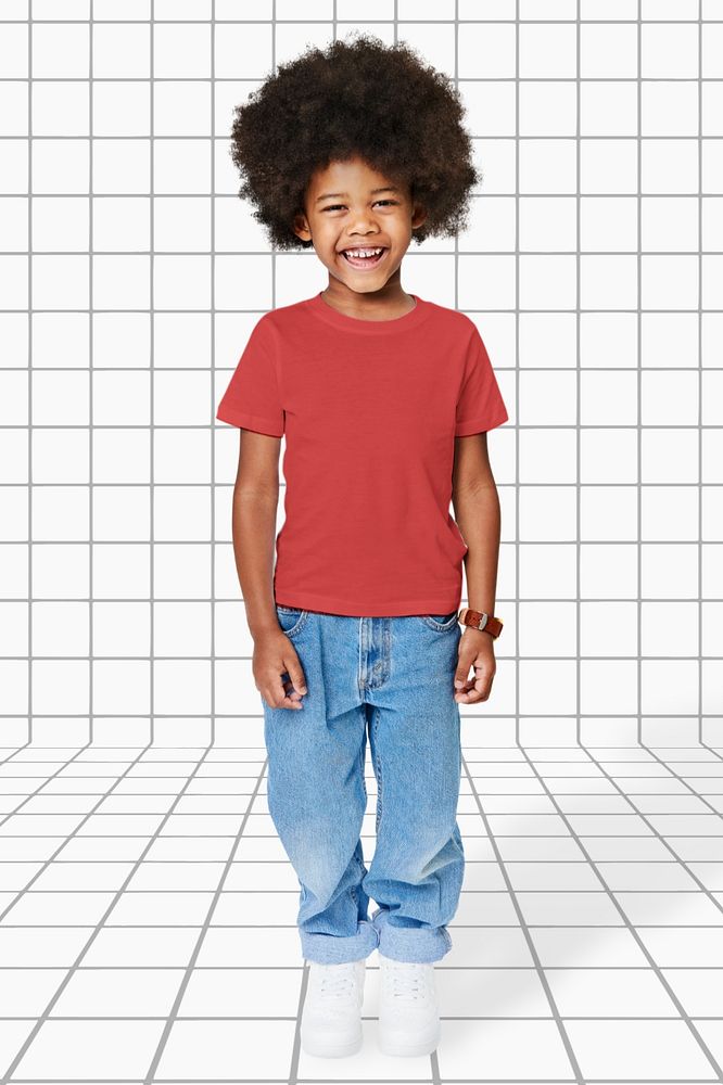 Kid's apparel mockup, African American boy editable design