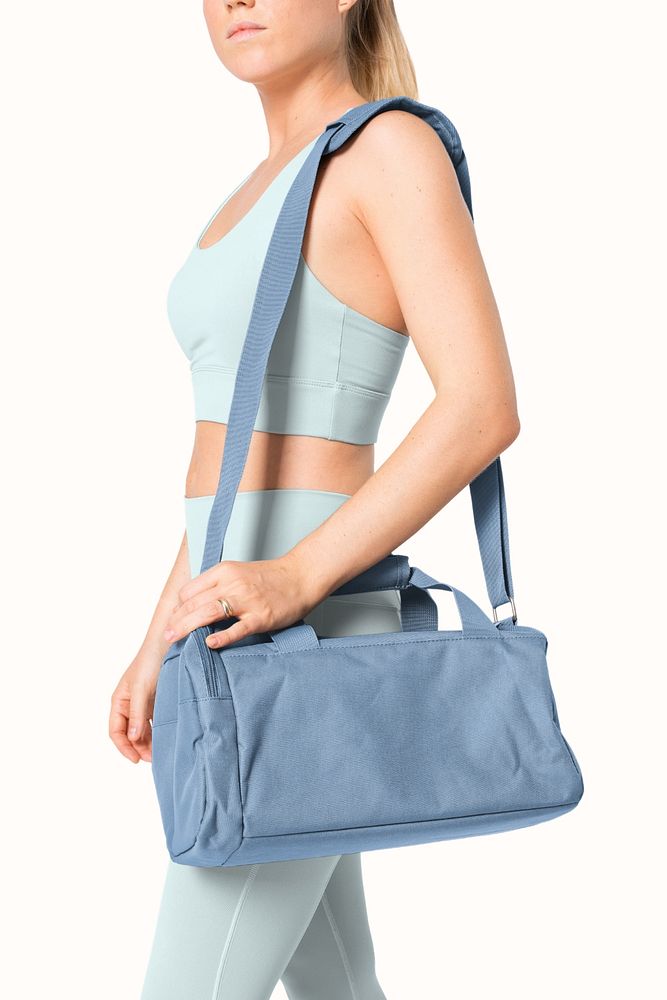 Women's gym bag mockup, customizable sportswear