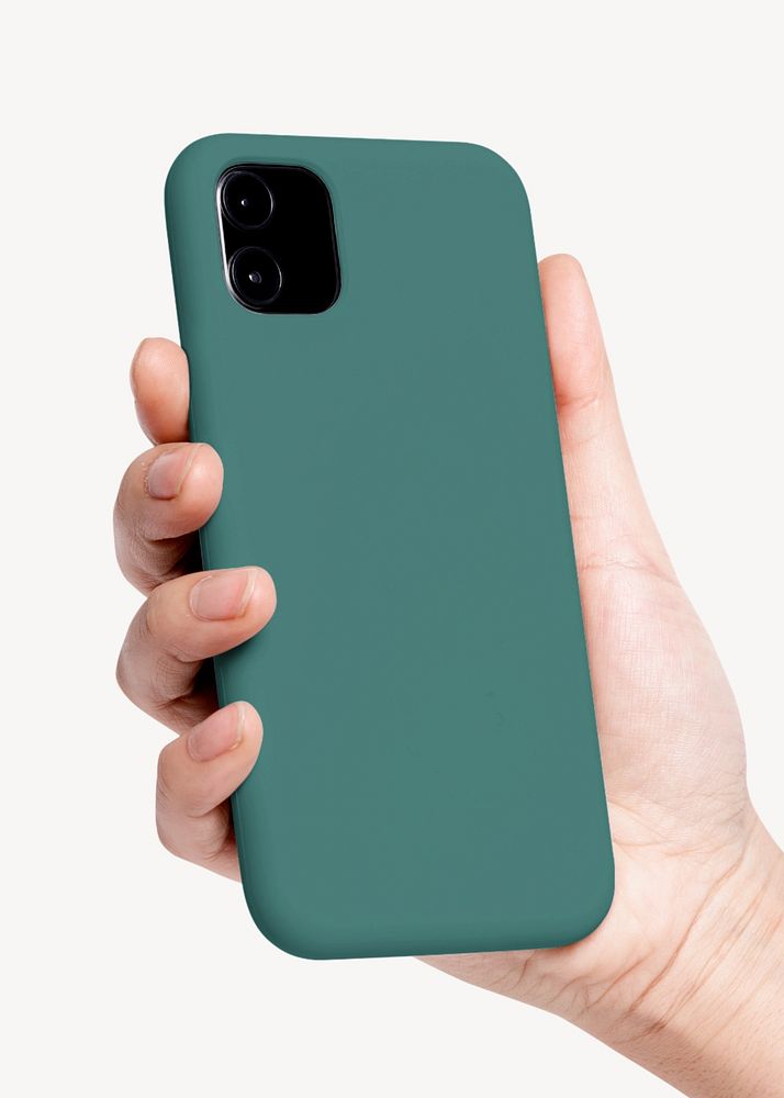 Green phone case mockup, editable rear view design