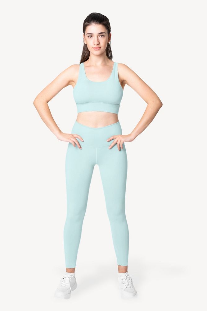 Sports bra & leggings mockup, editable green sportswear design